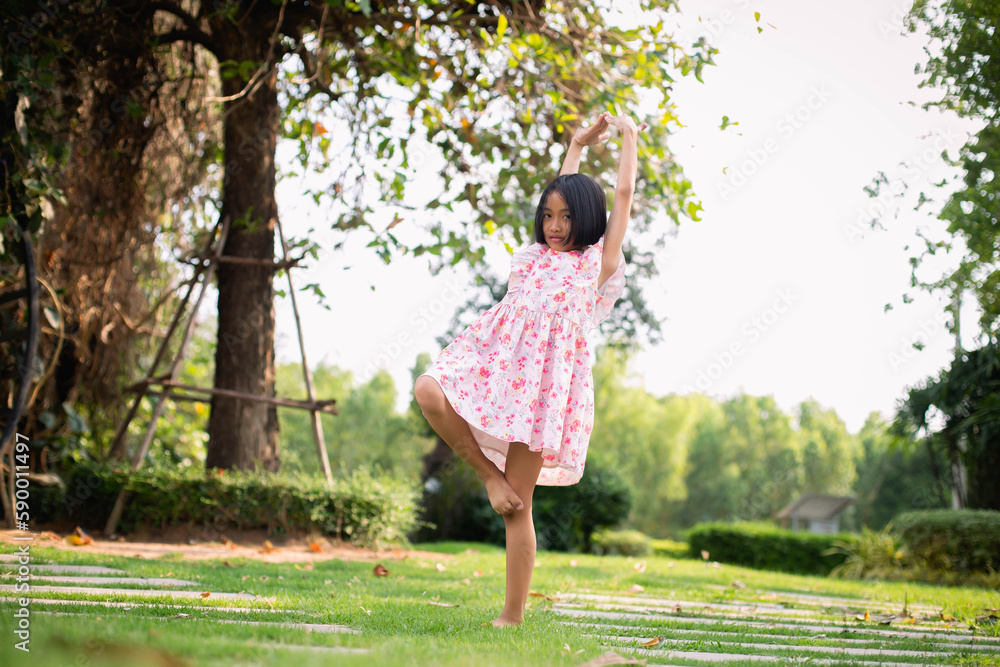 girl showing love sign with hand happy bright cheerful white dress blue skirt girl showing love sign with hand happy bright cheerful white dress blue skirt