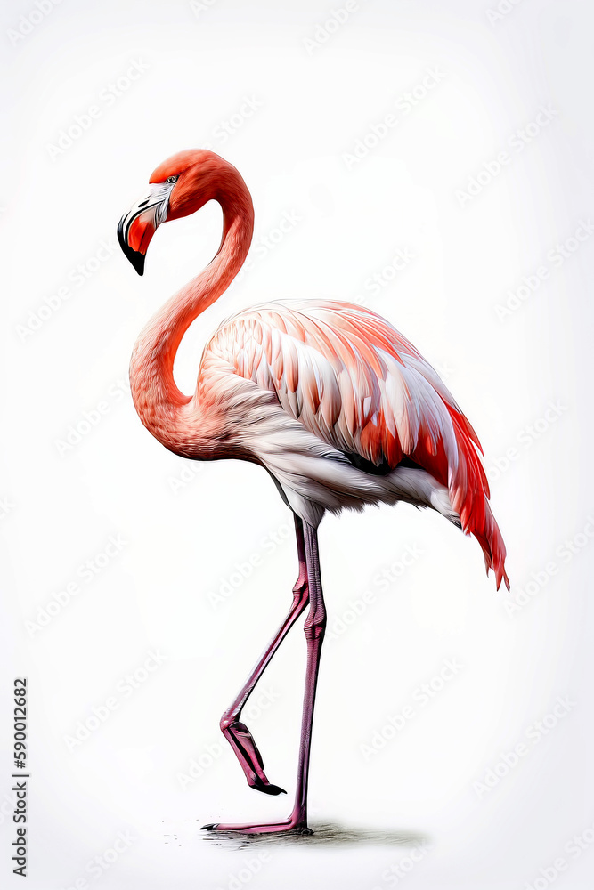 Flamingo stands on a white background