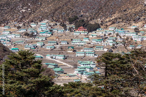 Houses in Khumjung village seen during hike from Namche bazar via Hotel Everest View photo