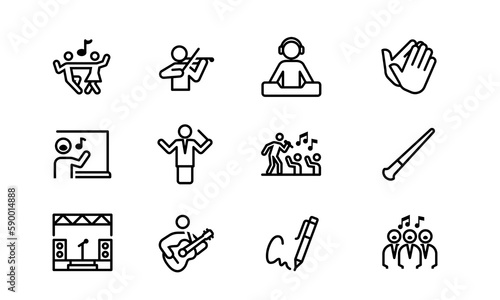 performing icon set black and white vector outline style eps8