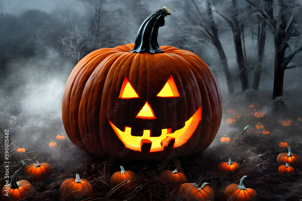 Jack o lantern In The Foggy Pumpkin field Generative Art Jack o lantern In The Foggy Pumpkin field Generative Art
