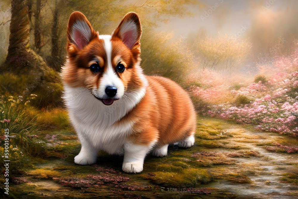 Welsh corgi puppy in the wilds looking around like a cute good doggy pet Generative Art Welsh corgi puppy in the wilds looking around like a cute good doggy pet Generative Art