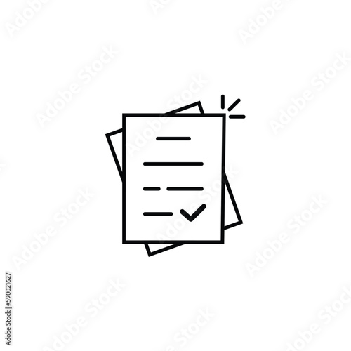 linear report like paperwork logo. stroke flat style trend modern assess or paycheck logotype graphic design on white background. concept of tax free or legal doc standard and tick or checkmark done