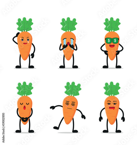 happy carrot cartoon with many expressions. different vegetable activity vector illustration flat design. cry carrot for children story book.