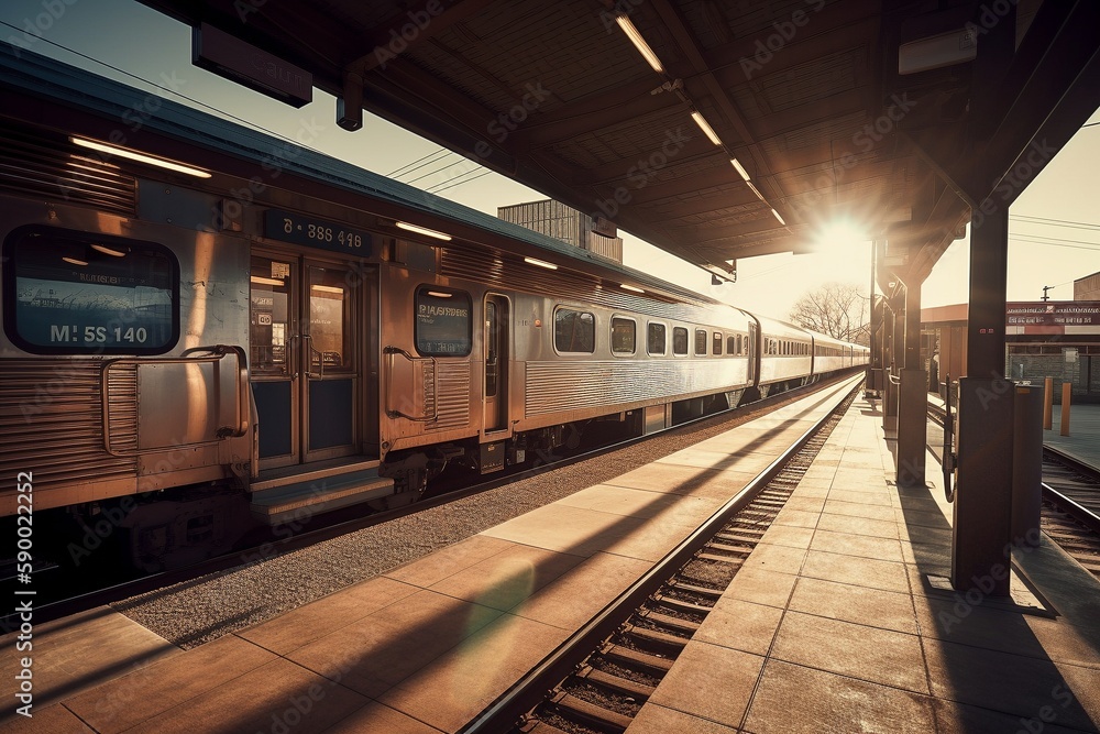 Obraz premium Modern Train at Station, Showcasing Efficiency and Convenience of Public Transport, Generated by AI