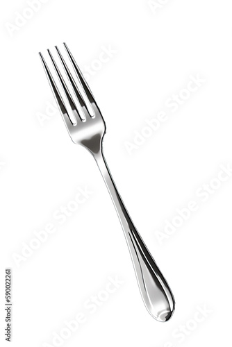 Realistic metal fork isolated on transparent background. Silver fork