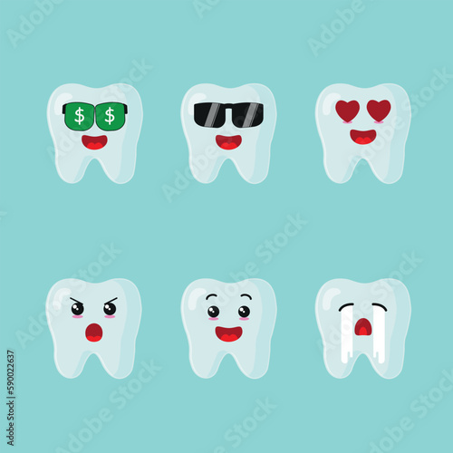 cute dental clinic teeth set illustration vector children dentist for clean teeth sticker