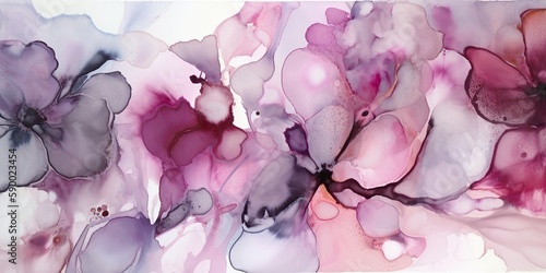 Fototapeta Naklejka Na Ścianę i Meble -  a wallpaper botanical flowers with one big flower for whole artwork flowing alcohol ink style bioluminescence advanced colors, background, generative ai.