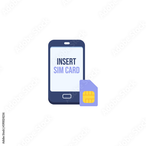 Mobile phone with sim card. Insert card. Vector illustration.
