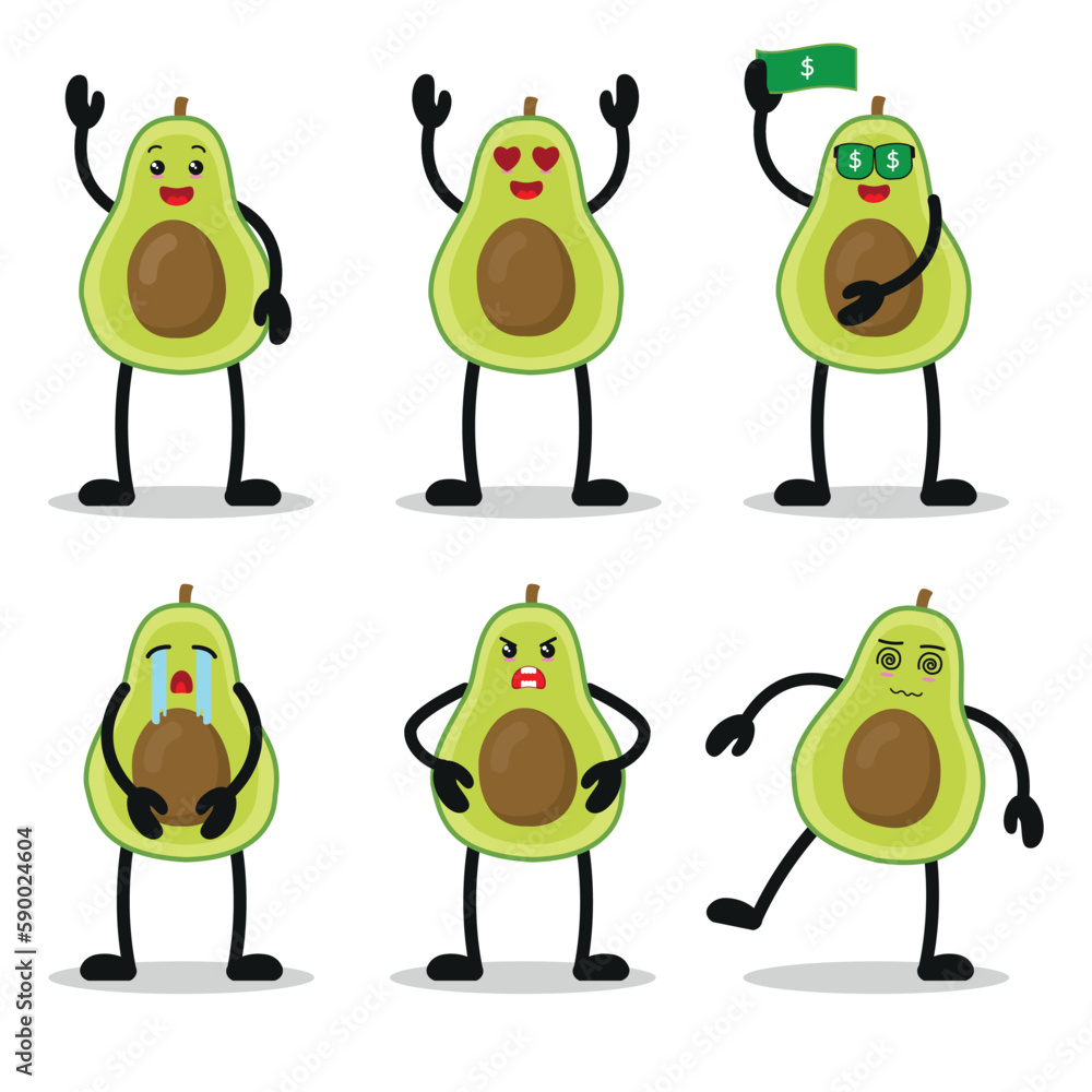 cute avocado fruit cartoon vector icon illustration food with various activity face expression cute avocado fruit cartoon vector icon illustration food with various activity face expression