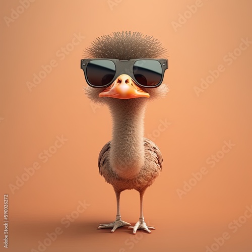Cute Cartoon Ostrich Wearin...