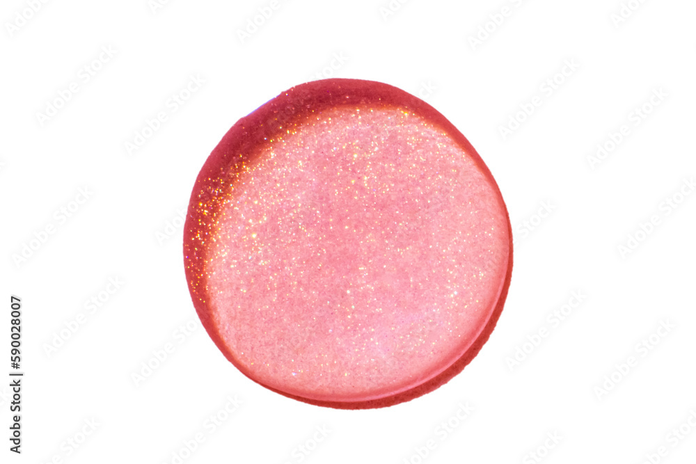 Large rose gold drop. Or liquid pink with sparkles. Isolated on a white background. Laboratory, chemistry, cosmetics, glitter. Large rose gold drop. Or liquid pink with sparkles. Isolated on a white background. Laboratory, chemistry, cosmetics, glitter.