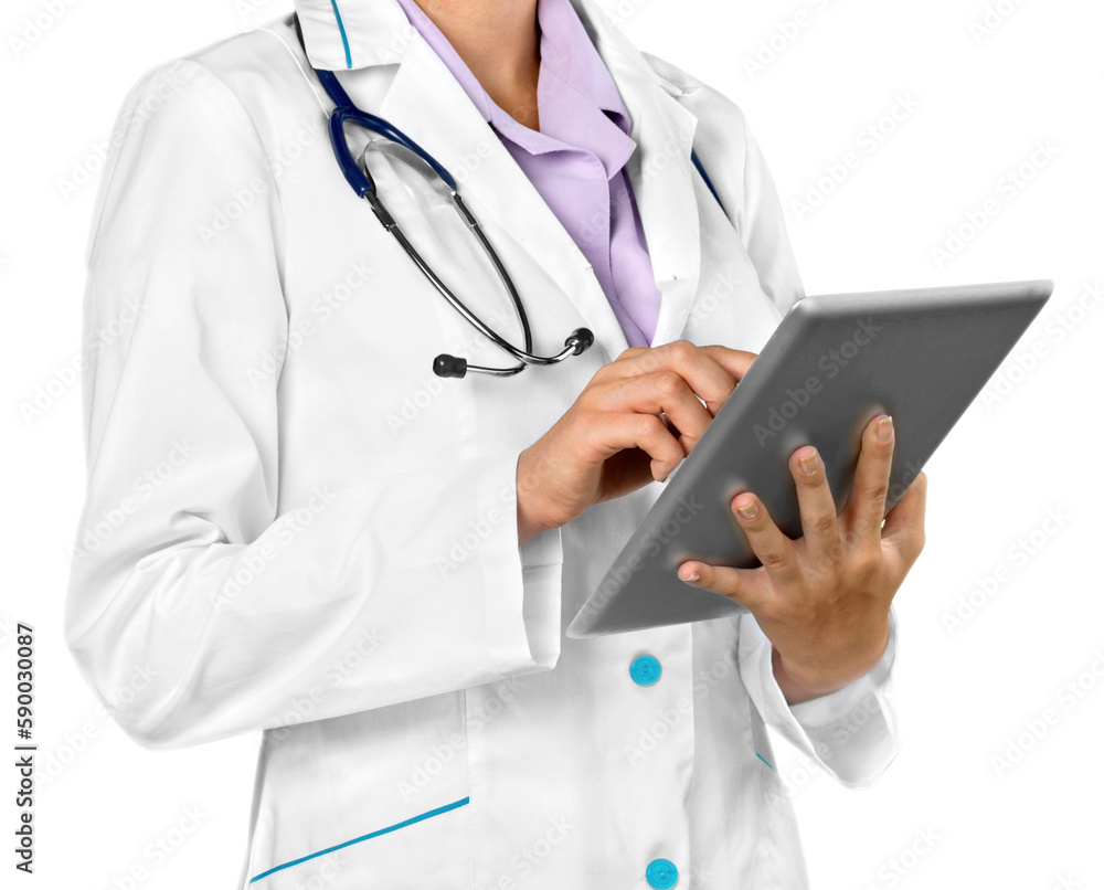 Young cute woman doctor isolated on white background Young cute woman doctor isolated on white background