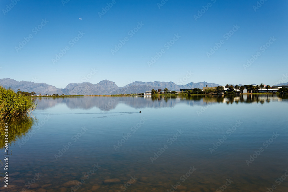 A view at a dam in Worcester, Breede River Valley, South Africa, where the public can relax and spend the day.