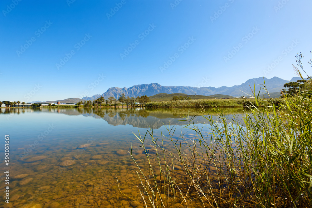 A view at a dam in Worcester, Breede River Valley, South Africa, where the public can relax and spend the day.