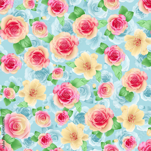 Colorful rose flower seamless pattern