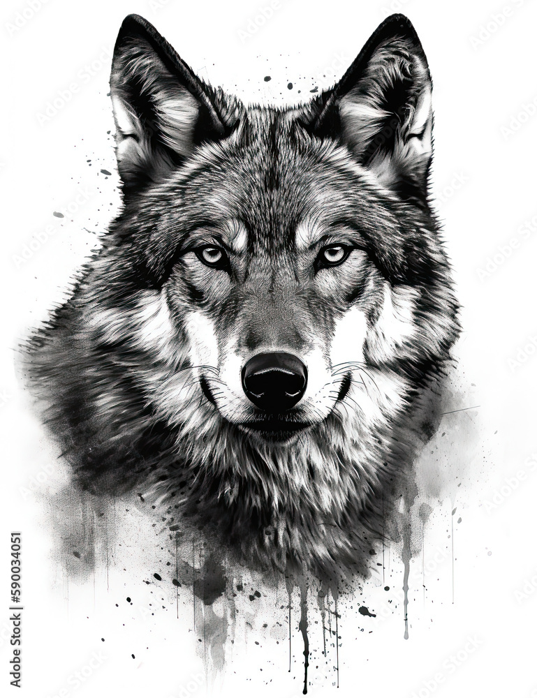 Fototapeta premium Wolf Face Illustration, Sketch, Majestic, Graphical Resource, Logo, T Shirt, Graphic Design. Generative AI