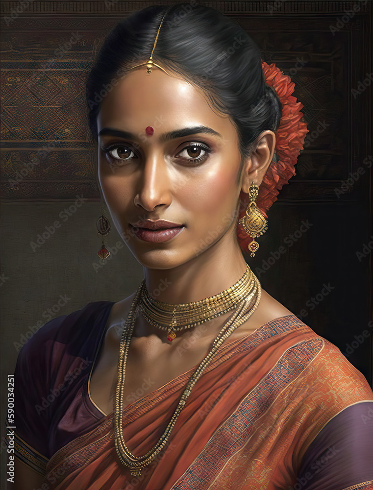 Beautiful Indian woman in traditional dress and jewelry, Generative AI ...