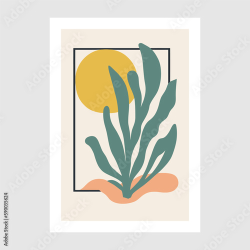 matisse style illustration Botanical wall art vector. Minimalist wall art print.