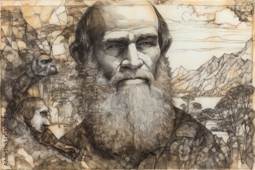 Charles Darwin. Concept of science and evolution. Generative AI