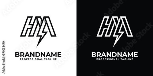 Letter HM Thunderbolt Logo, suitable for any business with HM or MH initials.