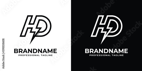 Letter HD Thunderbolt Logo, suitable for any business with HD or DH initials.