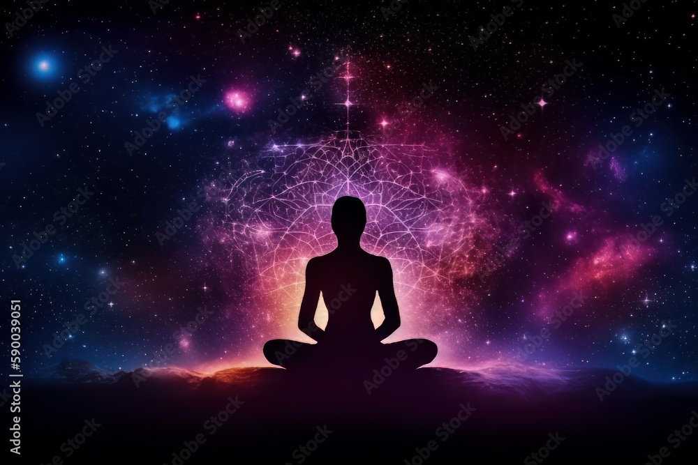 Universe, cosmos. Meditation background, chakras, prana, spirituality. Mindfulness, calm. Generative AI