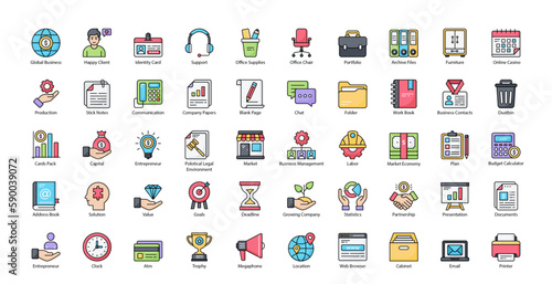 Essentials Color Line Icons Office Hardware Workplace Icon Set in Filled Outline Style 50 Vector Icons