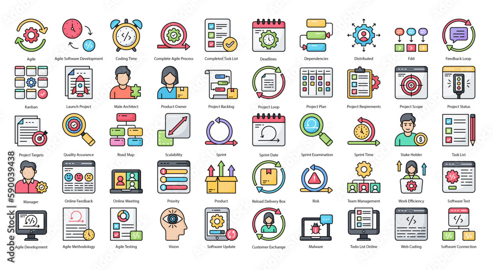 Agile Development Color Line Icons Project Management Icon Set in Filled Outline Style 50 Vector Icons Agile Development Color Line Icons Project Management Icon Set in Filled Outline Style 50 Vector Icons