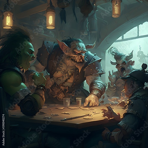 Fotografia Description The photo captures the scene of a high fantasy tavern bustling with