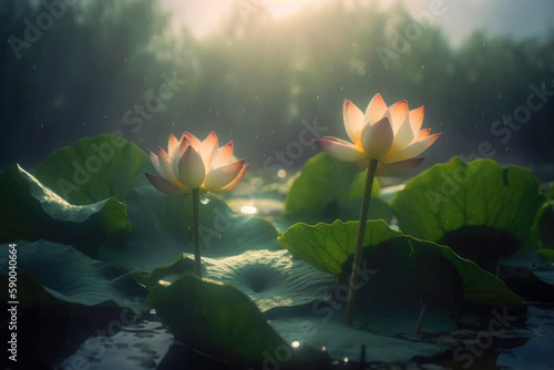 lotus flower in the pond. Generative AI 