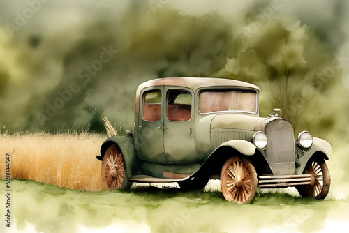 Old Car In A Wheat Field