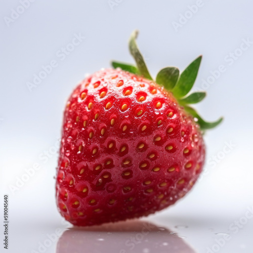 Red strawberry with green leafes on white background - Generative AI