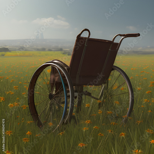 Abandoned Wheelchair in a field of flowers 1