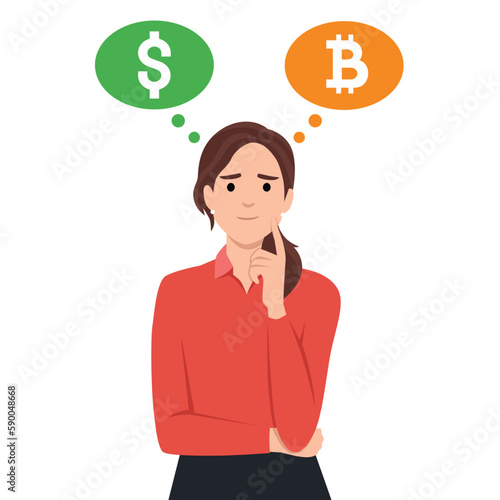 Investment portfolio with Bitcoin or crypto currency, buy or sell trading, crypto market exchange value concept, businessman investor or trader balance portfolio with dollar coin and bitcoin.