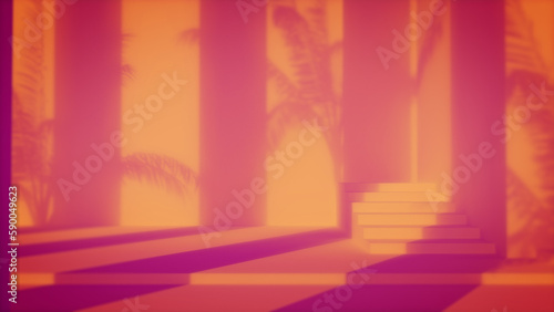 red sundown light in modern presentation hall background - abstract 3D rendering