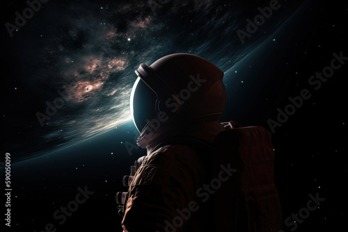 Fotografia Silhouette of a futuristic astronaut looking out into outer space