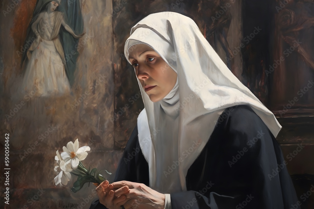 Obraz premium Saint Catherine of Siena, painting illustration. Generative Ai. St. Catherine is a famous catholic saint.