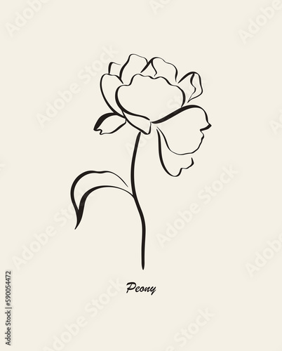 Vector peony logo. Modern flower illustration. Floral logo template. Hand-drawn feminine logo design.