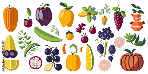 Minimalist Fruit and Vegetable Silhouette Vector Set