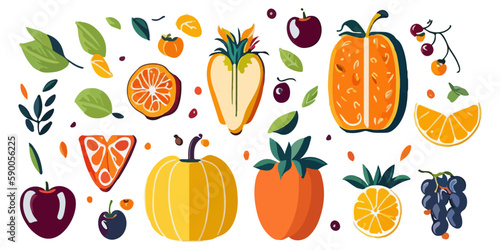 Fototapeta Naklejka Na Ścianę i Meble -  Bold Fruit and Vegetable Icons Vector Graphics