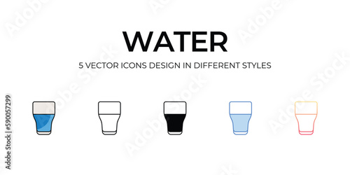 Water Icon Design in Five style with Editable Stroke. Line  Solid  Flat Line  Duo Tone Color  and Color Gradient Line. Suitable for Web Page  Mobile App  UI  UX and GUI design.