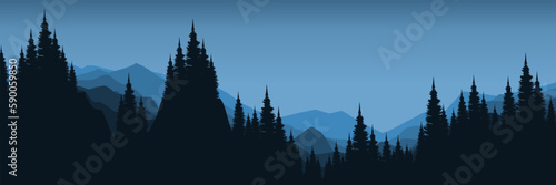 nature forest silhouette in outdoor mountain hill landscape vector illustration good for wallpaper, background, backdrop, banner, and design template