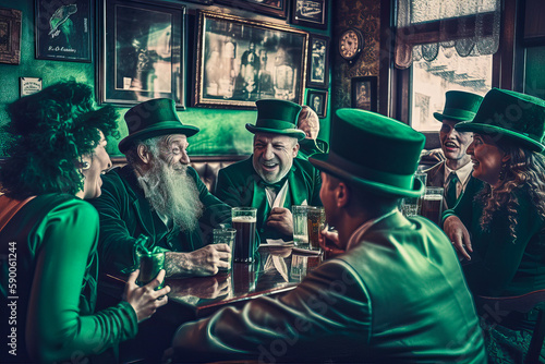 People celebrating St. Patricks Day in an Irish pub. Generative AI