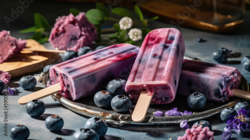 Pink and Purple Ice Lollies-Blueberry and Strawberry-Generative AI