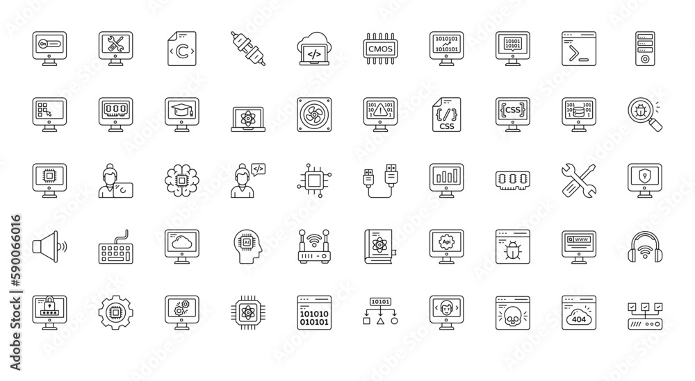 Computer Science Thin Line Icons Technology Algorithm Icon Set in Outline Style 50 Vector Icons in Black Computer Science Thin Line Icons Technology Algorithm Icon Set in Outline Style 50 Vector Icons in Black