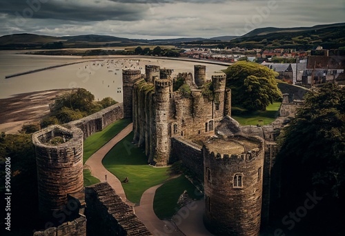 Conwy Castle, North Wales - Edward I fortification during Welsh conquest. View from King's Tower. Generative AI photo
