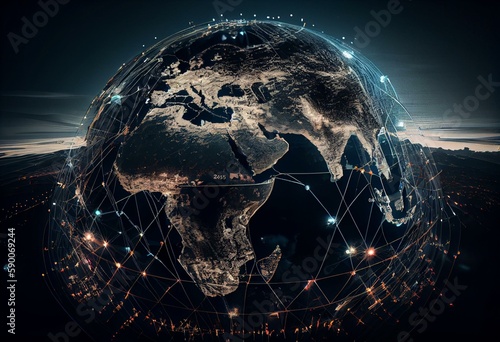 Global business network for economy and growth, digital marketing, financial data analysis, teamwork, technology and data connection worldwide. Generative AI