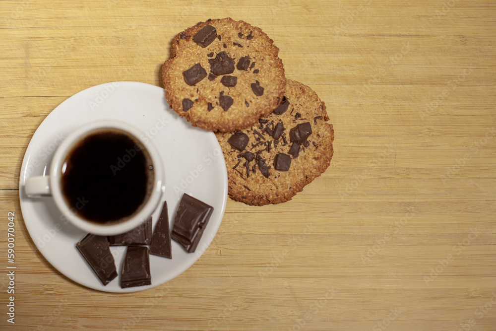 homemade cookies and a cup of coffee, top view