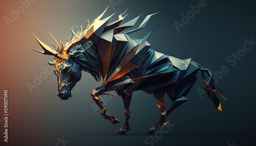 Abstract animal Elk Deer  gazelle-like creature illustration background in contrast colors generative ai.